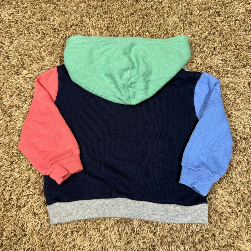 Ralph Lauren‎ Toddler Colorblock Hoodie Grey Navy Blue Red Yellow 18M Cotton